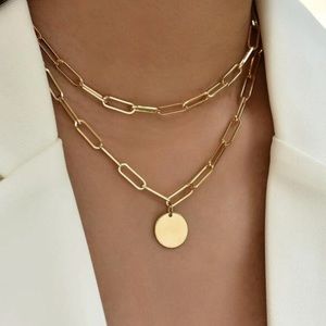 Layered Paperclip Chain w/Disc Necklace